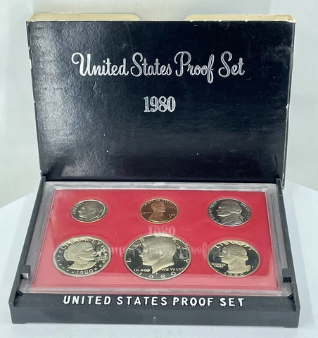 1980-S U.S. Mint Proof Coin Set of 6 Coins In Original display case & sleeve Cover