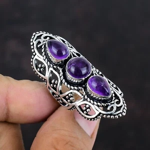African Amethyst 925 Silver Gemstone Handmade Ring Jewelry Size 7~ HS-139 - Picture 1 of 4