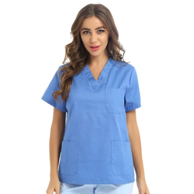 Mens Scrub Set Doctor Nurse Hospital Medical Uniform V-Neck Tops with Long Pants - Image 1 of 2