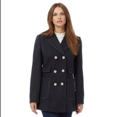 Red Herring Navy double breasted military peacoat Size UK 10 rrp £69 LN122 BB 19 - Image 1 of 4
