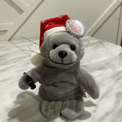 Bolsa de frijoles vintage Coca Cola 1997 sello de felpa en Navidad sombrero de Santa 8 pulgadas nuevo  Foto 1 de 4