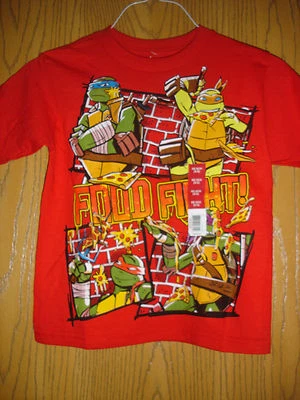 NWT TMNT Teenage Mutant Ninja Turtles boys red t-shirt size 4/5 Pizza Food Fight - Image 1 of 3