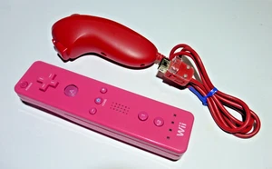Official Nintendo Wii Pink Wii Remote Wiimote RVL-003 & Red Wii Nunchuk RVL-004 - Picture 1 of 6