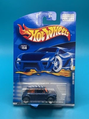 HotWheels Mini Cooper Blue Checkered Top  2001 Collector #158 1:64 Orange Glass - Image 1 of 4