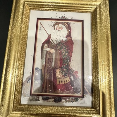 Nostalgia Peggy Abrams Santa Print "Dashing Through The Snow" Matt &Framed glass - Image 1 of 4