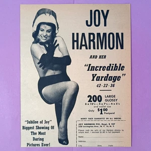Joy Harmon vintage 1958 print ad for pin-up photographs - Picture 1 of 2