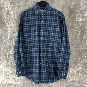 Peter Millar Size M Plaid Casual Button T Shirt Blue Long Sleeve Collar Cotton - Picture 1 of 8