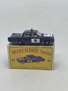 Matchbox Lesney #55 Custom Ford Fairlane Police Car Dark Blue Nice Repro Box. - Picture 1 of 6
