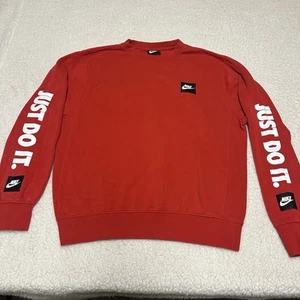 Nike Sweatshirt Mens S Red Sportswear Club Fleece Lined Crewneck Pullover - Picture 1 of 8