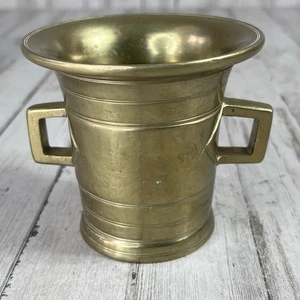 Vintage Heavy Brass Mortar Handled Container Apothecary Cup - Picture 1 of 14