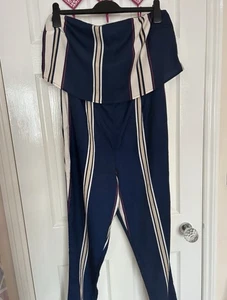 Missguided - Strapless Navy Blue Red And Cream Striped Jumpsuit - Womens Size 14 - Picture 1 of 5