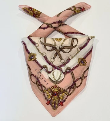 Celine Vintage Handkerchief Mini Scarf Bannada Art Pink Cotton Pocket Square 18” - Image 1 of 4