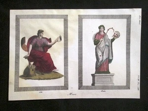 Muse, Clio, Talio Incisione colorata a mano del 1820 Mitologia Pozzoli - Picture 1 of 1