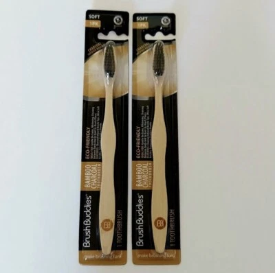 Brush Buddies Eco Friendly Bamboo Charcoal Toothbrushes Soft Bristles (Lot of 2) - Image 1 of 2