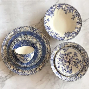 Blue and white ceramic steak plate, dessert bowl - Picture 1 of 39