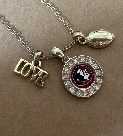 Florida State Seminoles Football Necklace, Charm, Gift for Her, Love Gold Tone Cover