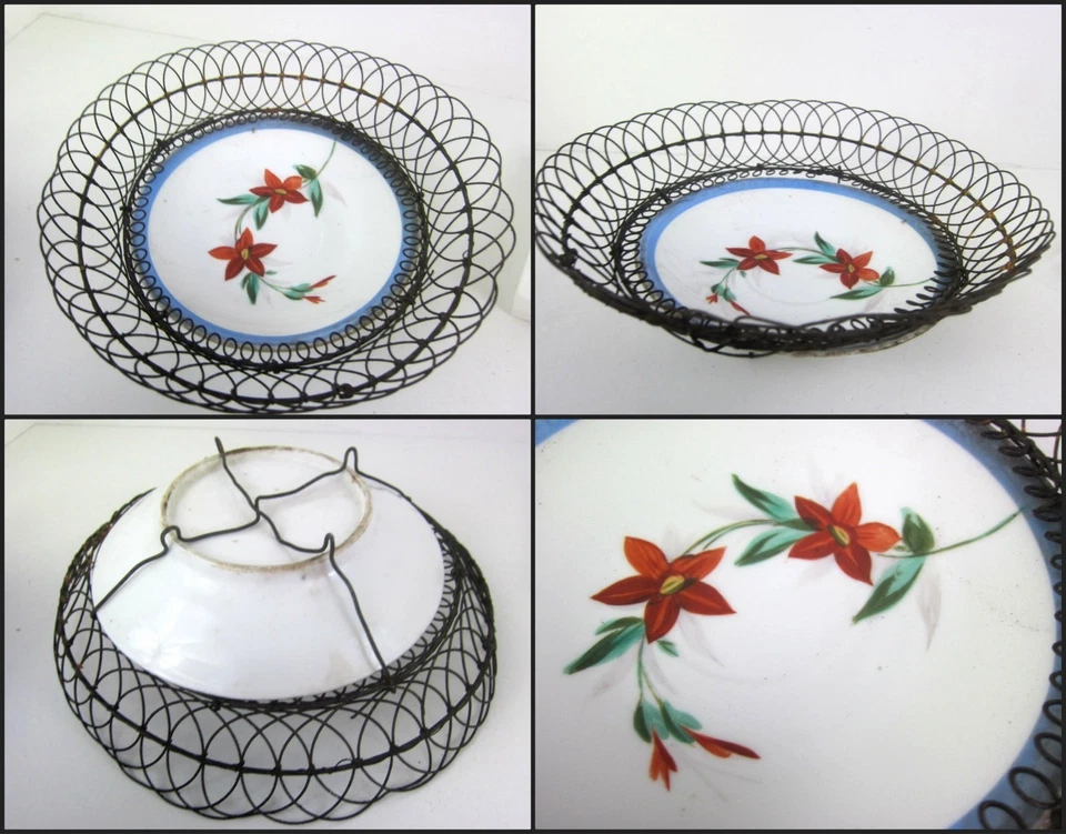 Antique Victorian Wire Framed Floral Porcelain Plate 1890s Primitive American AS - Image 1 of 1