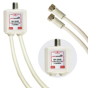 Satellite Splitter 52500mhz 2way Catv Splitter With Rg6 Coaxial Cable And 2 Conn - Picture 1 of 9