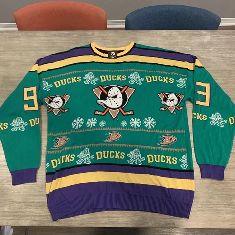 Rare Exclusive 2019 Anaheim Mighty Ducks Hockey Christmas Sweater 2XL Green 93 Cover
