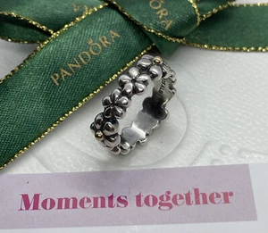 Pandora Silver & 14k Gold Chain Of Daisies Flower Ring Size 52 #190440 Authentic - Picture 1 of 9
