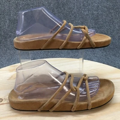 Zara Sandals Womens 40 Comfort Slip On Criss Cross Rope Slide Brown Suede Flats - Image 1 of 4