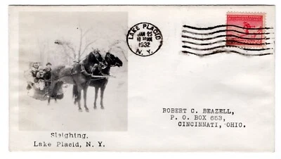 #716 Lake Placid Olympics 1932 FDC Beazell Planty #25F Sleighing - Image 1 of 2