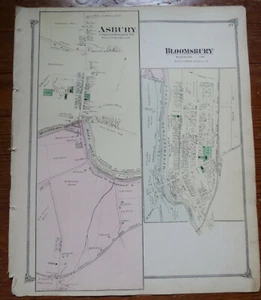 1873 MAP of ASBURY & BLOOMSBURY  HUNTERDON CO NJ - FW BEERS - New Jersey ON SALE - Picture 1 of 5