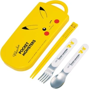 Trio Set Pokemon Pikachu Compact Triple Set Fork Spoon Chopsticks - Picture 1 of 7