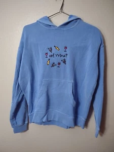 Vintage Genuine Woman's Pullover Hoodie Size Small Light Blue Wine Motif - Picture 1 of 5