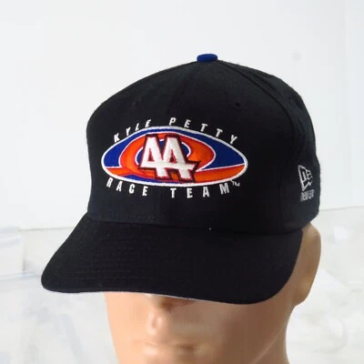 Vintage New Era Made in USA Kyle Petty #44 Hot Wheels Racing Black Fitted 7 3/8 - Image 1 of 4