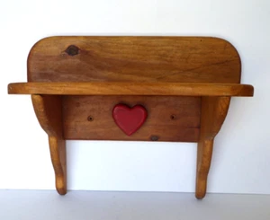 Vintage Solid Wooden Wall Shelf with Heart Country Cottage Décor 16" - Picture 1 of 17
