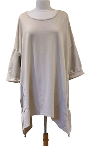 Made In Italy beige Tunic top round neck cotton Hi Low Pockets Size UK 12-24 - Picture 1 of 17