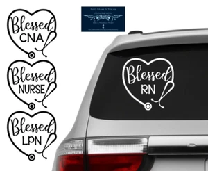 Blessed nurse stethoscope heart LPN RN CNA car vinyl decal sticker 12" free ship - Picture 1 of 1