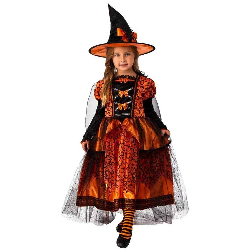 Girls Way to Celebrate ORANGE WITCH Halloween Costume Size Sm 6/6 Dress Hat NIP - Image 1 of 1