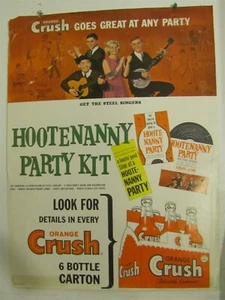 Orange Crush "Hootenanny Party" #1673 Paper Sign 1960's Steel Singers 18" x 24" - Picture 1 of 2