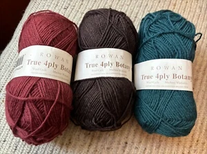 3 - Rowan Pure 4 Ply Botany Wool (brown, Teal Green And Burgundy- 50 Gms Each) - Picture 1 of 6