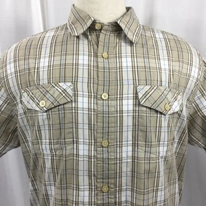 Fox Mens Short Sleeve Button Up Casual Shirt Tan Plaid Pockets Size Large - Picture 1 of 11