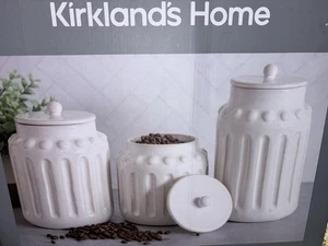 3 Kirklands Bauernhaus Küche Kanister geriffelt Kanister beige neu im Karton - Bild 1 von 3