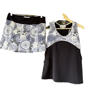 Jerdog Skort Tank Top Set Size Medium Large Floral Pickleball Golf Tennis Blue - Picture 1 of 6