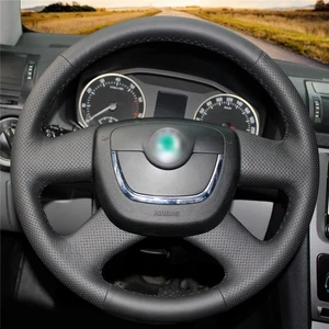 Black Artificial Leather Steering Wheel Cover for Skoda Octavia Superb 2012 - Picture 1 of 12