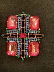 RARE VINTAGE HIGH END BROOCH RETRO STATEMENT COLLECTIBLE PIN RHINESTONES - Picture 1 of 7