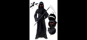Sensenmann Halloween Kostüm für Kinder, Scream Kostüm mit leuchtenden Augen für - Bild 1 von 3
