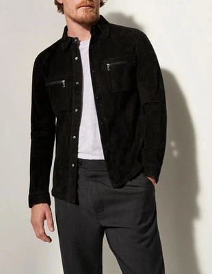 Men's Black Suede Leather Shirt 100% Pure Lambskin Made To Measure Casual Shirt - Image 1 of 4