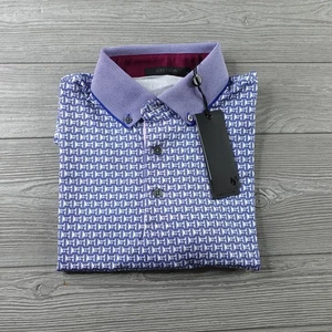NEW Greyson Monogram Polo Shirt Blue Mens Small Geometric All Over Print NWT - Picture 1 of 9