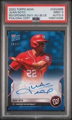 Juan Soto 2022 Topps Now Road To Opening Day #OD286B AUTO Blue 47/49 PSA 9 - Image 1 of 2