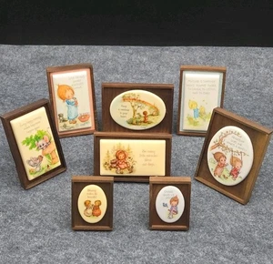 Lot of 8 Hallmark Little Gallery Ceramic Plaque Walnut Frame Vintage - Picture 1 of 15