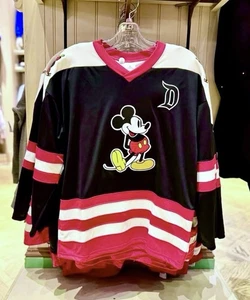 2025 Disney Parks Disneyland Mickey Red Black Hockey Jersey XS S M L XL 2XL 3XL - Picture 1 of 2