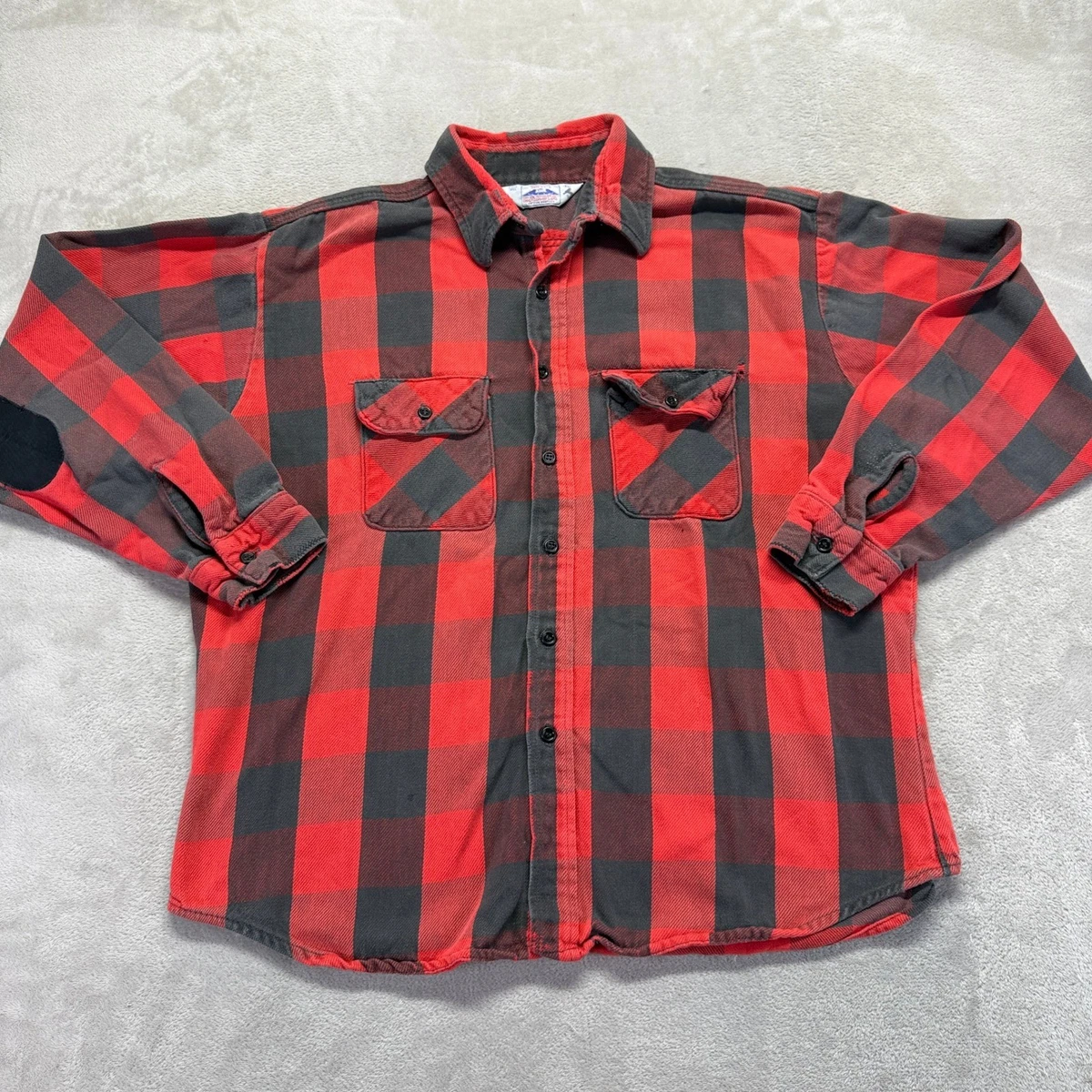 90s FIVE BROTHER flannel shirt RED× BLK Vintage 90s Five Brother Flannel Shirt Men L Red Black Plaid