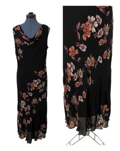 VTG Eva Blue Black Pink Floral Beaded Cowl Layered Maxi Dress Whisigoth Fairy 12 - Picture 1 of 12