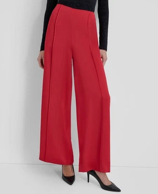 Pantalones pintuck DKNY rojos tiro alto pierna ancha para mujer talla 2 Foto 1 de 3